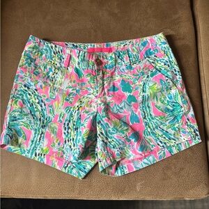 Lilly Pulitzer Pink and Green Bermuda Shorts Tropical Flair